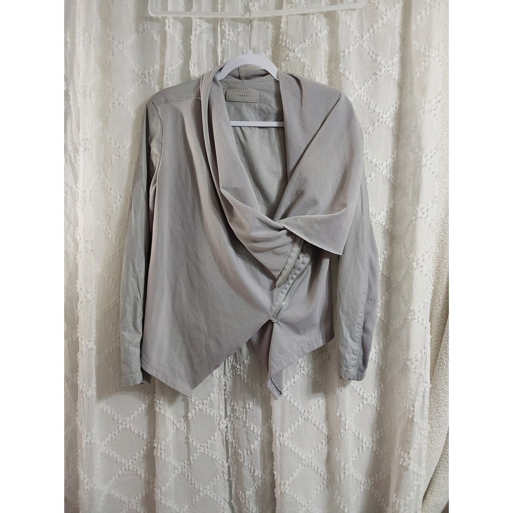 BlankNYC Light Grey‎ Draped Moto Jacket Faux Leather Ribbed Knit Asymmetrical M